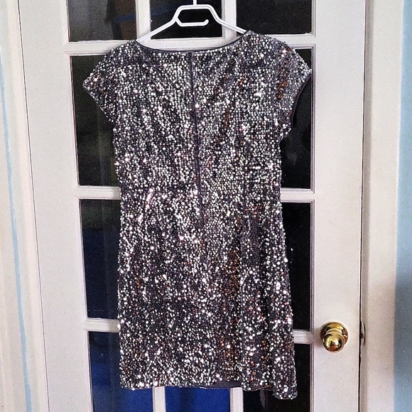 Elisa J women's sequin velvet sheath dress jewelry neck cap size 12 P or L grey - Picture 8 of 8